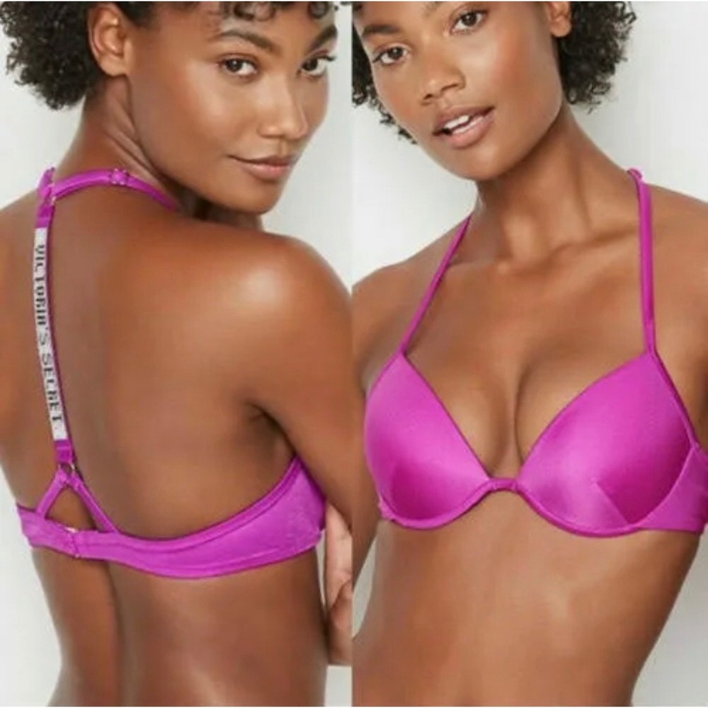 Victoria's Secret Shine Strap Malibu Push Up Bra 32DDD Rhinestone Straps Halter‎